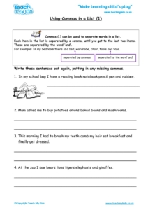 Worksheets for kids - commas-in-a-list-1
